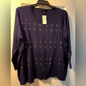Lane Bryant Navy Long Sleeve Shirt with Metal Decoration Size 18/20 New With Tag